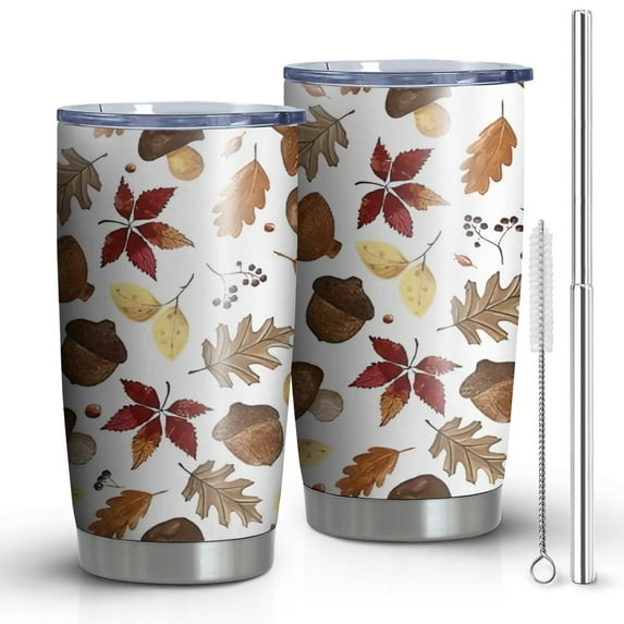 20oz Tumblers Autumn Fall Leaves and Mushrooms Stainless Steel Vacuum Insulated Double Wall Travel Tumbler Cups Mug with Lid and Straw,Cleaning Brush for Cold & Hot Drinks
