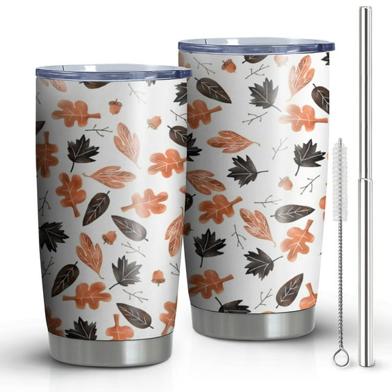 20oz Tumblers Autumn Fall Leaves Pattern Stainless Steel Vacuum Insulated Double Wall Travel Tumbler Cups Mug with Lid and Straw,Cleaning Brush for Cold & Hot Drinks