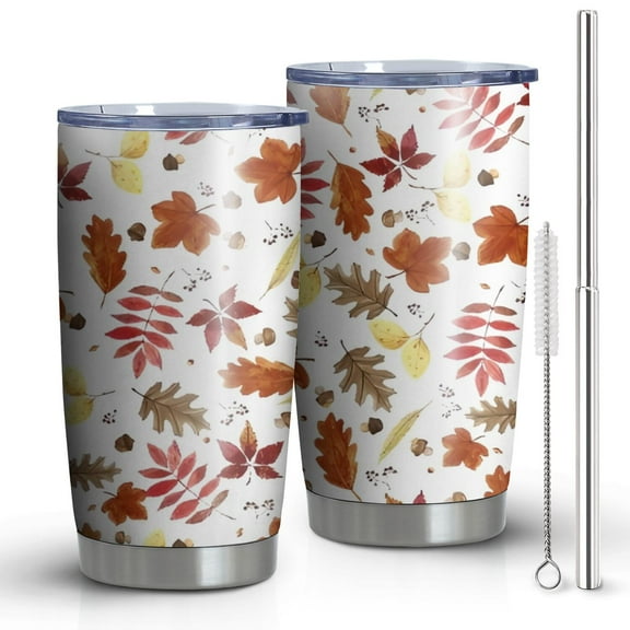 20oz Tumblers Autumn Fall Leaves Pattern Stainless Steel Vacuum Insulated Double Wall Travel Tumbler Cups Mug with Lid and Straw,Cleaning Brush for Cold & Hot Drinks