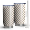 thumbnail image 1 of 20oz Tumblers Beige and White Checkerboard Pattern Stainless Steel Vacuum Insulated Double Wall Travel Tumbler Cups Mug with Lid and Straw,Cleaning Brush for Cold & Hot Drinks, 1 of 1