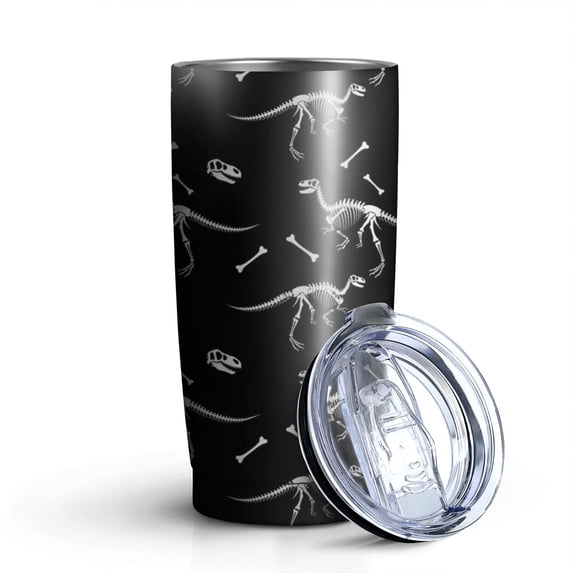 20oz Tumblers Black Cartoon Dinosaurs Fossils Pattern Stainless Steel Vacuum Insulated Double Wall Travel Tumbler Cups Mug with Lid and Straw,Cleaning Brush for Cold & Hot Drinks