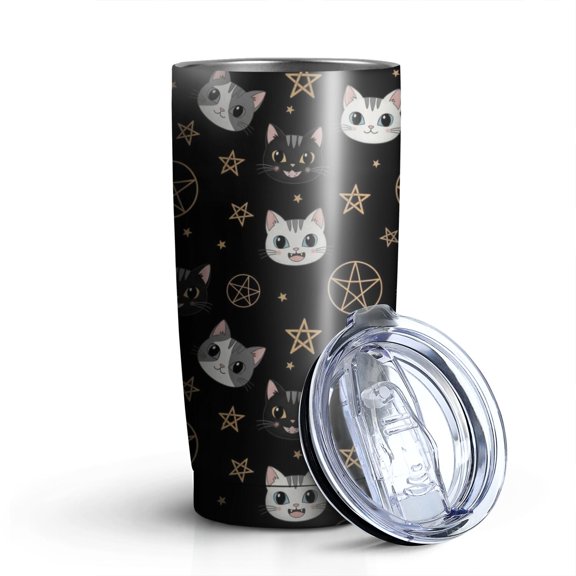 20oz Tumblers Black Cat Pentagram Star Pattern Stainless Steel Vacuum Insulated Double Wall Travel Tumbler Cups Mug with Lid and Straw,Cleaning Brush for Cold & Hot Drinks