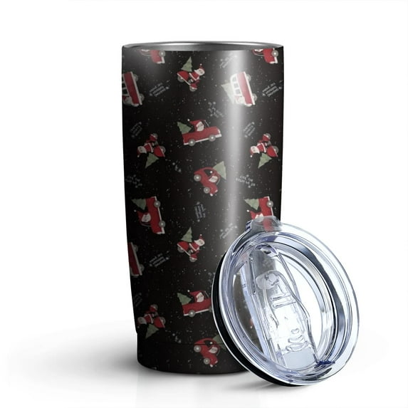 20oz Tumblers Black Christmas Car and Santa Pattern Stainless Steel Vacuum Insulated Double Wall Travel Tumbler Cups Mug with Lid and Straw,Cleaning Brush for Cold & Hot Drinks