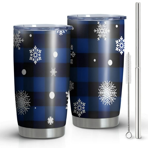 20oz Tumblers Blue Christmas Snowflake Pattern Stainless Steel Vacuum Insulated Double Wall Travel Tumbler Cups Mug with Lid and Straw,Cleaning Brush for Cold & Hot Drinks