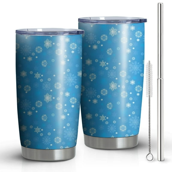 20oz Tumblers Blue Christmas Snowflake Pattern Stainless Steel Vacuum Insulated Double Wall Travel Tumbler Cups Mug with Lid and Straw,Cleaning Brush for Cold & Hot Drinks