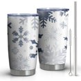 thumbnail image 1 of 20oz Tumblers Blue Christmas Snowflake Pattern Stainless Steel Vacuum Insulated Double Wall Travel Tumbler Cups Mug with Lid and Straw,Cleaning Brush for Cold & Hot Drinks, 1 of 7