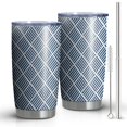 thumbnail image 1 of 20oz Tumblers Blue Geometric Striped Pattern Stainless Steel Vacuum Insulated Double Wall Travel Tumbler Cups Mug with Lid and Straw,Cleaning Brush for Cold & Hot Drinks, 1 of 1