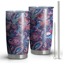 20oz Tumblers Blue Pioneer Flower and Paisley Pattern Stainless Steel Vacuum Insulated Double Wall Travel Tumbler Cups Mug with Lid and Straw,Cleaning Brush for Cold & Hot Drinks