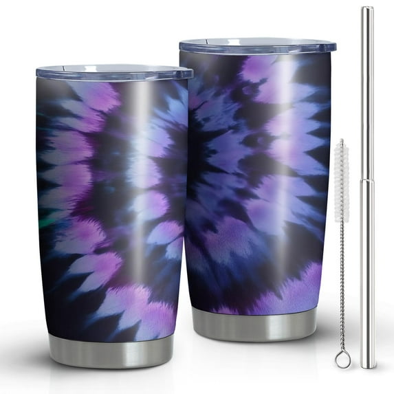 20oz Tumblers Blue Purple Tie Dye Pattern Stainless Steel Vacuum Insulated Double Wall Travel Tumbler Cups Mug with Lid and Straw,Cleaning Brush for Cold & Hot Drinks