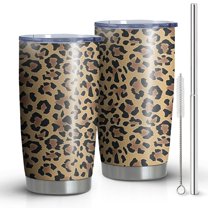 20oz Tumblers Brown and Black Leopard Print Stainless Steel Vacuum Insulated Double Wall Travel Tumbler Cups Mug with Lid and Straw,Cleaning Brush for Cold & Hot Drinks