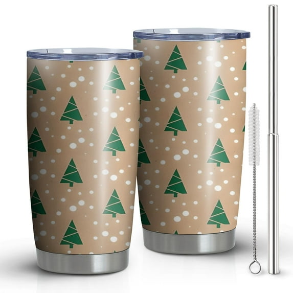 20oz Tumblers Brown Christmas Tree Pattern Stainless Steel Vacuum Insulated Double Wall Travel Tumbler Cups Mug with Lid and Straw,Cleaning Brush for Cold & Hot Drinks