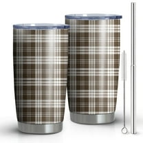 20oz Tumblers Brown and White Checkerboard Checkered Pattern Stainless Steel Vacuum Insulated Double Wall Travel Tumbler Cups Mug with Lid and Straw,Cleaning Brush for Cold & Hot Drinks