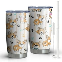 20oz Tumblers Cartoon Corgi Stainless Steel Vacuum Insulated Double Wall Travel Tumbler Cups Mug with Lid and Straw,Cleaning Brush for Cold & Hot Drinks