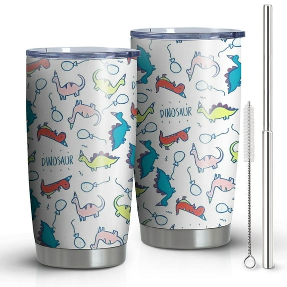 20oz Tumblers Colorful Cartoon Dinosaurs Balloons Pattern Stainless Steel Vacuum Insulated Double Wall Travel Tumbler Cups Mug with Lid and Straw,Cleaning Brush for Cold & Hot Drinks