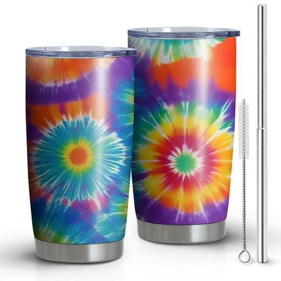 20oz Tumblers Colorful Rainbow Tie Dye Spiral Pattern Stainless Steel Vacuum Insulated Double Wall Travel Tumbler Cups Mug with Lid and Straw,Cleaning Brush for Cold & Hot Drinks