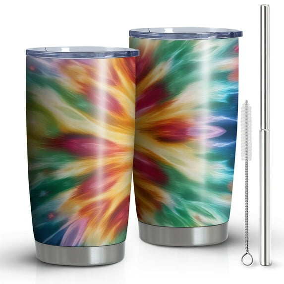 20oz Tumblers Colorful Tie Dye Mandala Pattern Stainless Steel Vacuum Insulated Double Wall Travel Tumbler Cups Mug with Lid and Straw,Cleaning Brush for Cold & Hot Drinks