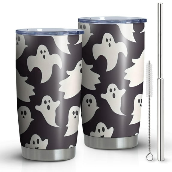 20oz Tumblers Cute Halloween Ghosts Pattern Stainless Steel Vacuum Insulated Double Wall Travel Tumbler Cups Mug with Lid and Straw,Cleaning Brush for Cold & Hot Drinks
