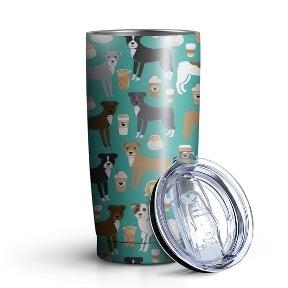 20oz Tumblers Cute Pitbull Terriers Dog and Coffee Stainless Steel Vacuum Insulated Double Wall Travel Tumbler Cups Mug with Lid and Straw,Cleaning Brush for Cold & Hot Drinks