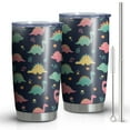 thumbnail image 1 of 20oz Tumblers Dark Blue Colorful Dinosaur and Flower Pattern Stainless Steel Vacuum Insulated Double Wall Travel Tumbler Cups Mug with Lid and Straw,Cleaning Brush for Cold & Hot Drinks, 1 of 1