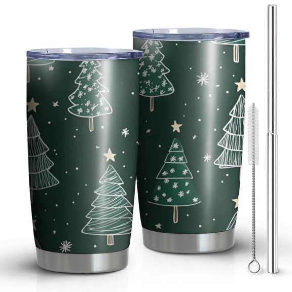 20oz Tumblers Dark Green Christmas Tree Pattern Stainless Steel Vacuum Insulated Double Wall Travel Tumbler Cups Mug with Lid and Straw,Cleaning Brush for Cold & Hot Drinks