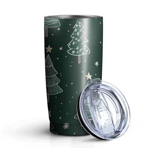 20oz Tumblers Dark Green Christmas Tree Pattern Stainless Steel Vacuum Insulated Double Wall Travel Tumbler Cups Mug with Lid and Straw,Cleaning Brush for Cold & Hot Drinks