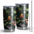 thumbnail image 1 of 20oz Tumblers Dark Green Toned Dinosaur and Volcano Pattern Stainless Steel Vacuum Insulated Double Wall Travel Tumbler Cups Mug with Lid and Straw,Cleaning Brush for Cold & Hot Drinks, 1 of 1