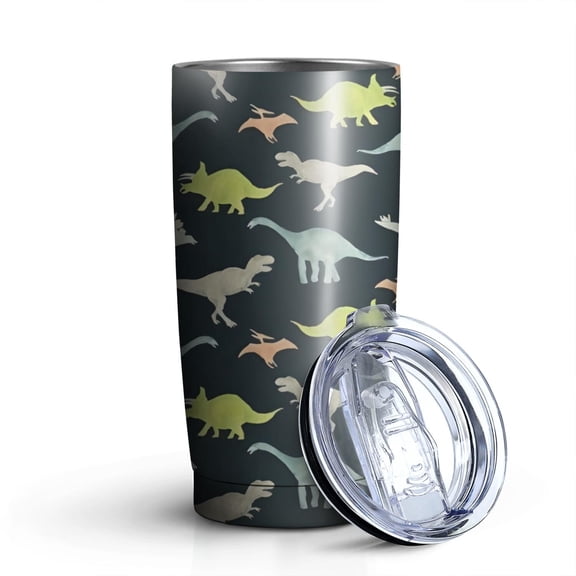 20oz Tumblers Dark Watercolor Dinosaur Pattern Stainless Steel Vacuum Insulated Double Wall Travel Tumbler Cups Mug with Lid and Straw,Cleaning Brush for Cold & Hot Drinks