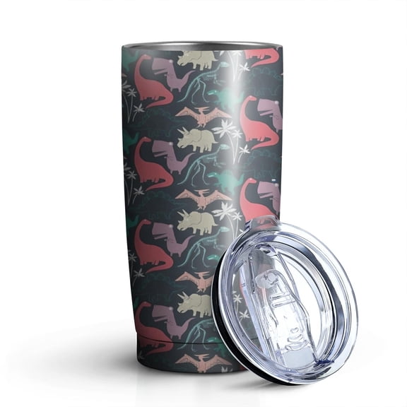 20oz Tumblers DarkGreen Dinosaurs Pattern Stainless Steel Vacuum Insulated Double Wall Travel Tumbler Cups Mug with Lid and Straw,Cleaning Brush for Cold & Hot Drinks