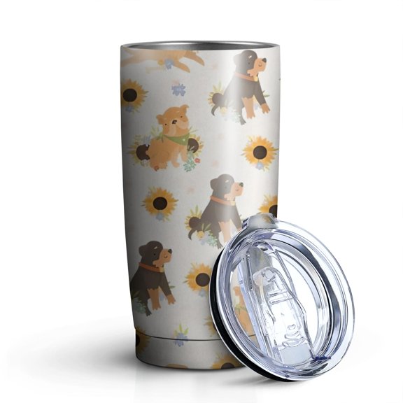 20oz Tumblers Dogs with Sunflowers Stainless Steel Vacuum Insulated Double Wall Travel Tumbler Cups Mug with Lid and Straw,Cleaning Brush for Cold & Hot Drinks