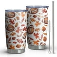 thumbnail image 1 of 20oz Tumblers Fall Footballs and Autumn Leaves Pattern Stainless Steel Vacuum Insulated Double Wall Travel Tumbler Cups Mug with Lid and Straw,Cleaning Brush for Cold & Hot Drinks, 1 of 7
