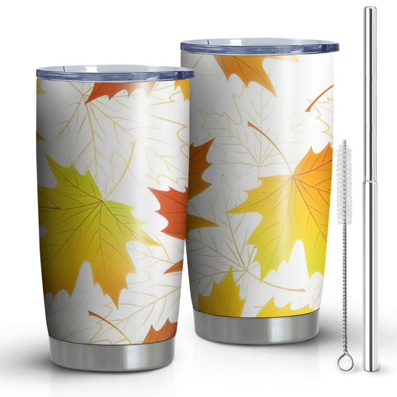 20oz Tumblers Fall Leaves Stainless Steel Vacuum Insulated Double Wall Travel Tumbler Cups Mug with Lid and Straw,Cleaning Brush for Cold & Hot Drinks