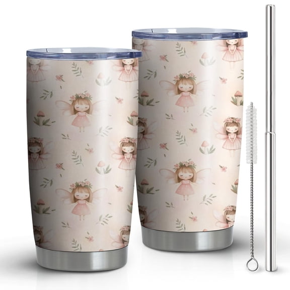 20oz Tumblers Flower Fairy Princess Pattern Stainless Steel Vacuum Insulated Double Wall Travel Tumbler Cups Mug with Lid and Straw,Cleaning Brush for Cold & Hot Drinks