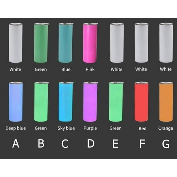 20oz Tumblers Glow in the Dark Blank White Red Coral Blue Green or Pink Stainless Sublimation Tumbler W/Straw, lid Box