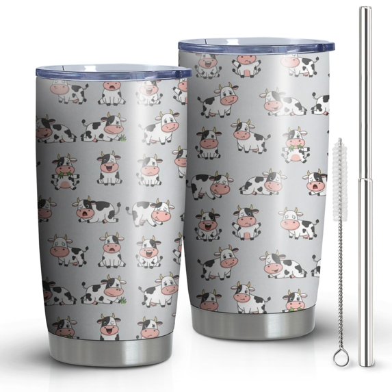 20oz Tumblers Gray Cow Expression Pattern Stainless Steel Vacuum Insulated Double Wall Travel Tumbler Cups Mug with Lid and Straw,Cleaning Brush for Cold & Hot Drinks