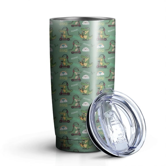 20oz Tumblers Green Alligators Icons Pattern Stainless Steel Vacuum Insulated Double Wall Travel Tumbler Cups Mug with Lid and Straw,Cleaning Brush for Cold & Hot Drinks
