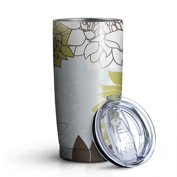 20oz Tumblers Green and Blue Pioneer Flower Pattern Stainless Steel Vacuum Insulated Double Wall Travel Tumbler Cups Mug with Lid and Straw,Cleaning Brush for Cold & Hot Drinks