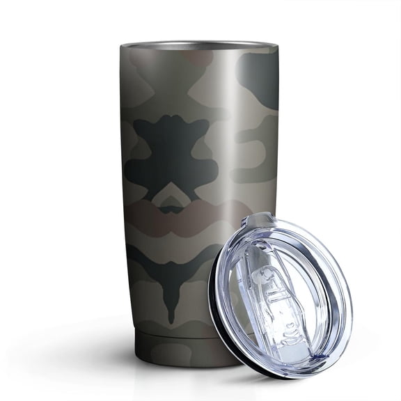 20oz Tumblers Green Brown Camo Classic Shapes Pattern Stainless Steel Vacuum Insulated Double Wall Travel Tumbler Cups Mug with Lid and Straw,Cleaning Brush for Cold & Hot Drinks