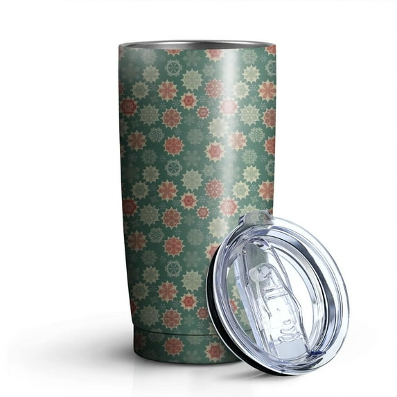 20oz Tumblers Green Christmas Floral Pattern Stainless Steel Vacuum Insulated Double Wall Travel Tumbler Cups Mug with Lid and Straw,Cleaning Brush for Cold & Hot Drinks