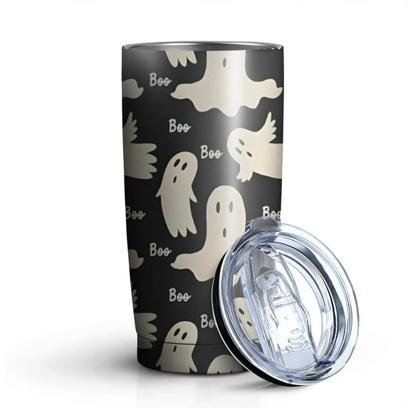 20oz Tumblers Halloween Ghost Boo Pattern Stainless Steel Vacuum Insulated Double Wall Travel Tumbler Cups Mug with Lid and Straw,Cleaning Brush for Cold & Hot Drinks