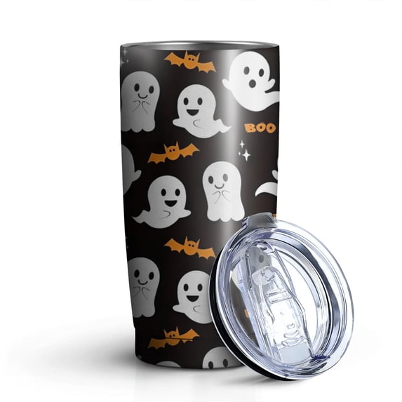 20oz Tumblers Halloween Ghosts and Bats Pattern Stainless Steel Vacuum Insulated Double Wall Travel Tumbler Cups Mug with Lid and Straw,Cleaning Brush for Cold & Hot Drinks