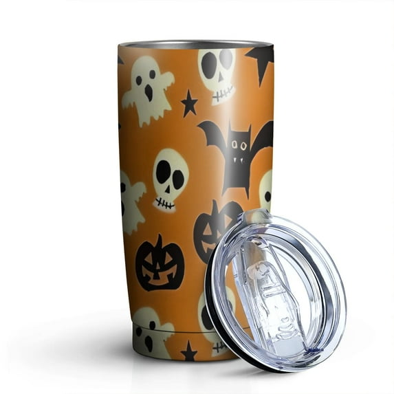 20oz Tumblers Halloween Ghosts Skulls Bats and Pumpkins Stainless Steel Vacuum Insulated Double Wall Travel Tumbler Cups Mug with Lid and Straw,Cleaning Brush for Cold & Hot Drinks