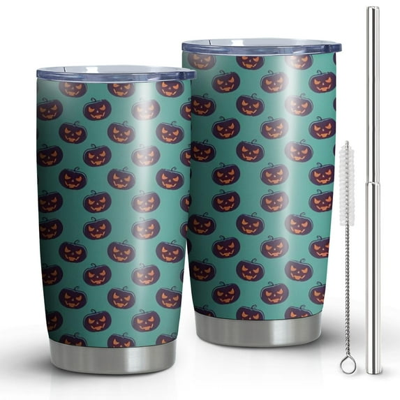 20oz Tumblers Halloween Pumpkin Repeat Pattern Stainless Steel Vacuum Insulated Double Wall Travel Tumbler Cups Mug with Lid and Straw,Cleaning Brush for Cold & Hot Drinks