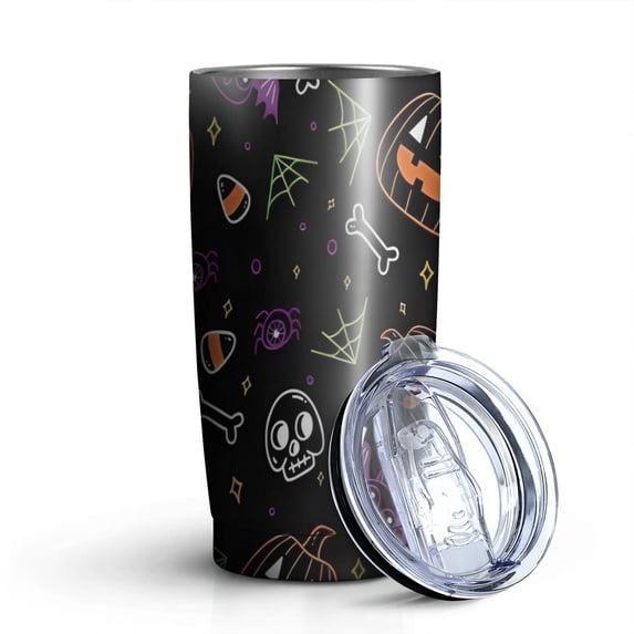 20oz Tumblers Halloween Pumpkins Skulls and Bats Stainless Steel Vacuum Insulated Double Wall Travel Tumbler Cups Mug with Lid and Straw,Cleaning Brush for Cold & Hot Drinks