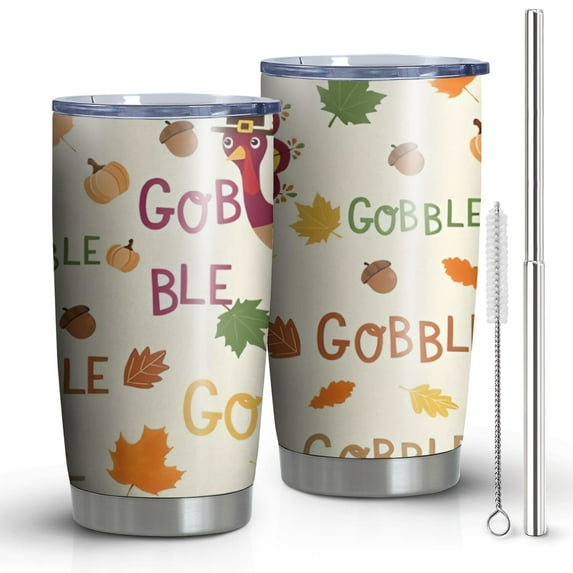 20oz Tumblers Happy Thanksgiving Turkey Fall Leaves Stainless Steel Vacuum Insulated Double Wall Travel Tumbler Cups Mug with Lid and Straw,Cleaning Brush for Cold & Hot Drinks
