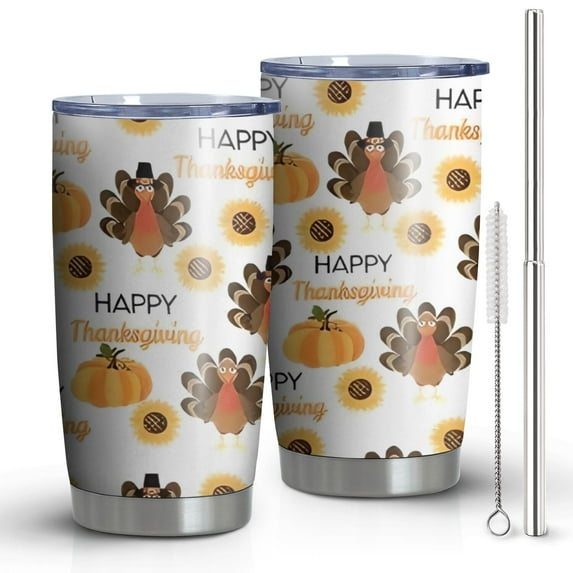 20oz Tumblers Happy Thanksgiving Turkey Fall Pumpkin Stainless Steel Vacuum Insulated Double Wall Travel Tumbler Cups Mug with Lid and Straw,Cleaning Brush for Cold & Hot Drinks