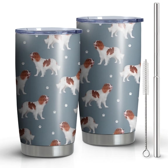 20oz Tumblers King Charles Cavalier Stainless Steel Vacuum Insulated Double Wall Travel Tumbler Cups Mug with Lid and Straw,Cleaning Brush for Cold & Hot Drinks