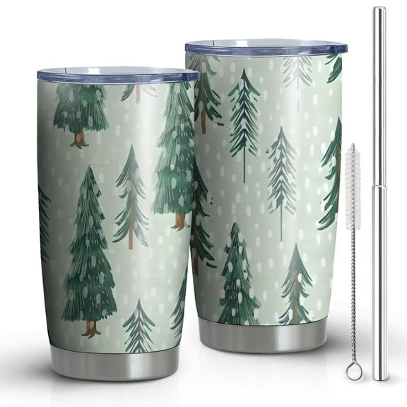 20oz Tumblers Light Green Christmas Tree and Snow Pattern Stainless Steel Vacuum Insulated Double Wall Travel Tumbler Cups Mug with Lid and Straw,Cleaning Brush for Cold & Hot Drinks