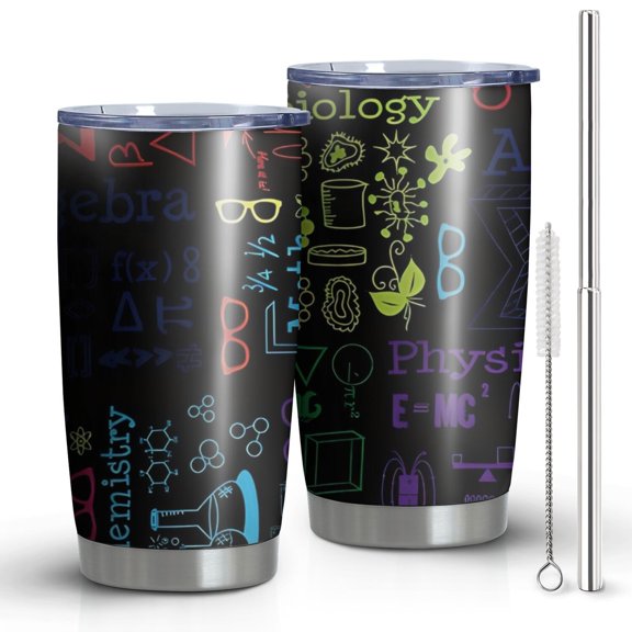 20oz Tumblers Math Equations Academic Subjects Black Pattern Stainless Steel Vacuum Insulated Double Wall Travel Tumbler Cups Mug with Lid and Straw,Cleaning Brush for Cold & Hot Drinks