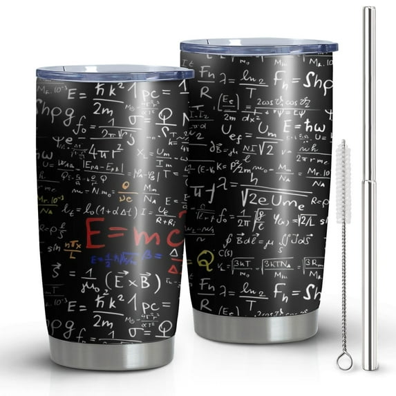 20oz Tumblers Math Equations Calculus Symbols Black Pattern Stainless Steel Vacuum Insulated Double Wall Travel Tumbler Cups Mug with Lid and Straw,Cleaning Brush for Cold & Hot Drinks