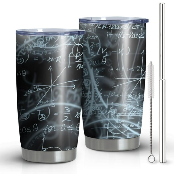 20oz Tumblers Math Equations Glowing Formulas Black Pattern Stainless Steel Vacuum Insulated Double Wall Travel Tumbler Cups Mug with Lid and Straw,Cleaning Brush for Cold & Hot Drinks